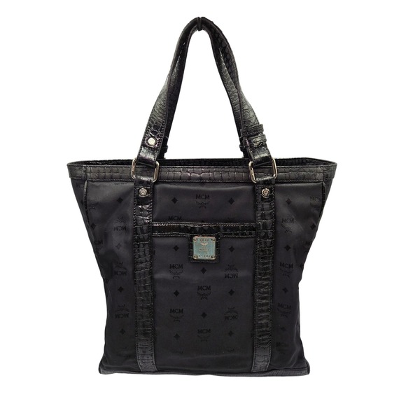 MCM Handbags - MCM Black Nylon Tote Bag Satchel Purse Handbag with Crocodile Trim‎